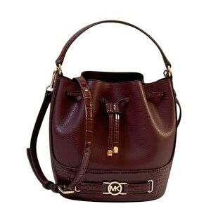 Michael Kors Reed Medium Bucket Shoulder Bag Smooth/Exotic Leather Oxblood